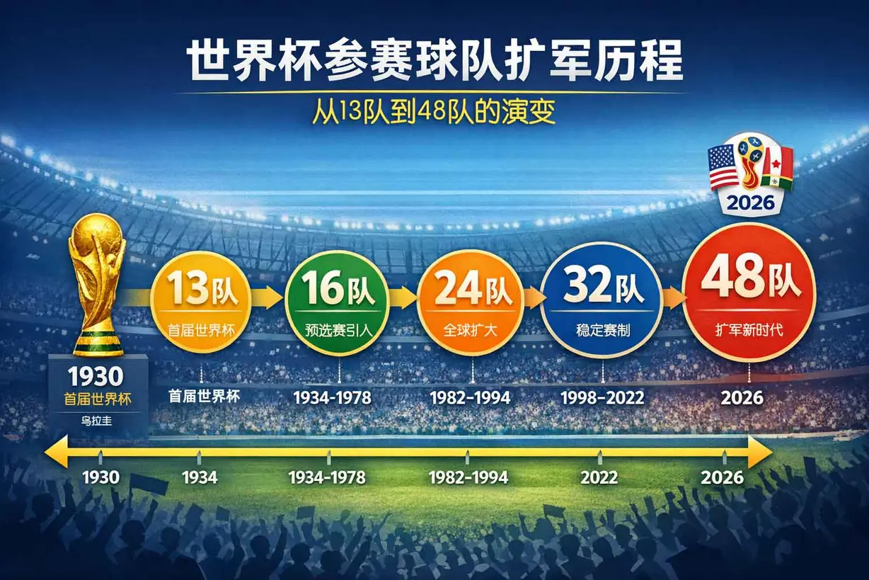 世界杯扩军历史时间线：从13队到48队是如何演变的？